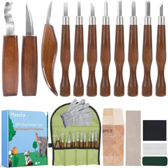 Wood Carving Tools, Wood Carving Kit 26-In-1 Whittling Kit- Includes Walnut Handle Wood Carving Knife,Whittling Knife, Hook Knife, Cut Resistant Gloves, Wood Carving Kit For Beginners {1}