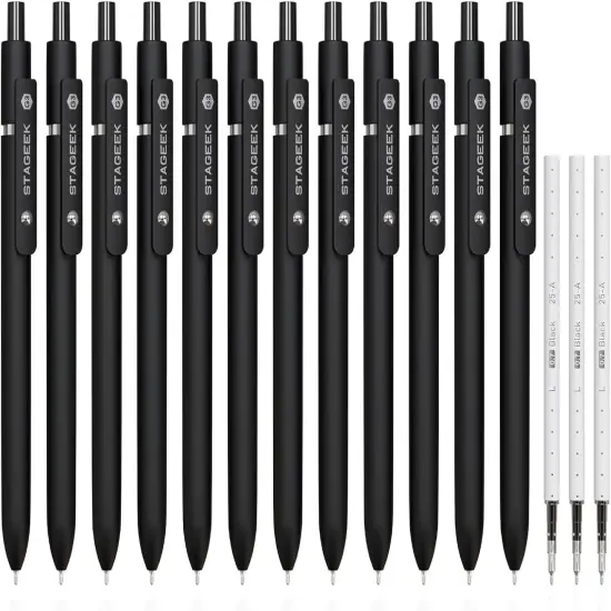 Black Gel Pens, 12Pcs Fine Point Smooth Writing Pens with 3 Extra Refills, Quick Dry Black Ink Pens for Journaling, Office, Note Taking, School Supplies, Nurse Aesthetic(Black) {1}