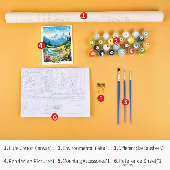 Landscape Paint by Number Kit, Water of The River Flowers and Mountains Paint by Numbers with Brushes and Pigment for Home Wall Decoration {5}