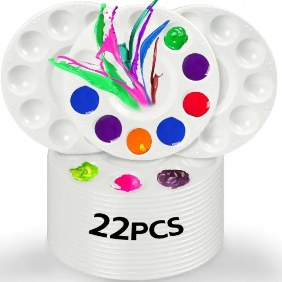 22pcs Art Paint Tray Palette Plastic Pallet for Kids or Pupils to Painting, DIY Craft,Play Party at Home, Kindergarten or School, White {5}
