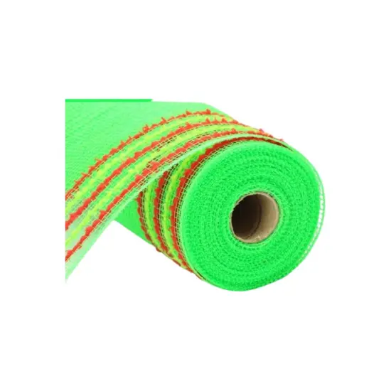 10.5" Drift Border Mesh Ribbon: Lime Green/Red (10 Yards) {2}