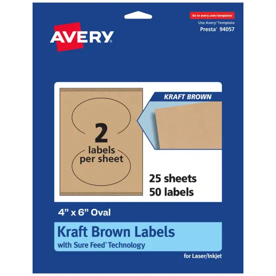 Avery Kraft Brown Oval Labels with Sure Feed, 4" x 6" {1}