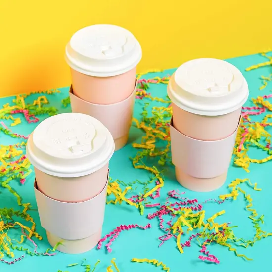 16 oz Disposable Coffee Cups with Lids and Sleeves, Paper Insulated for Hot To Go Drinks (Blush Pink, 48 Pack) {2}