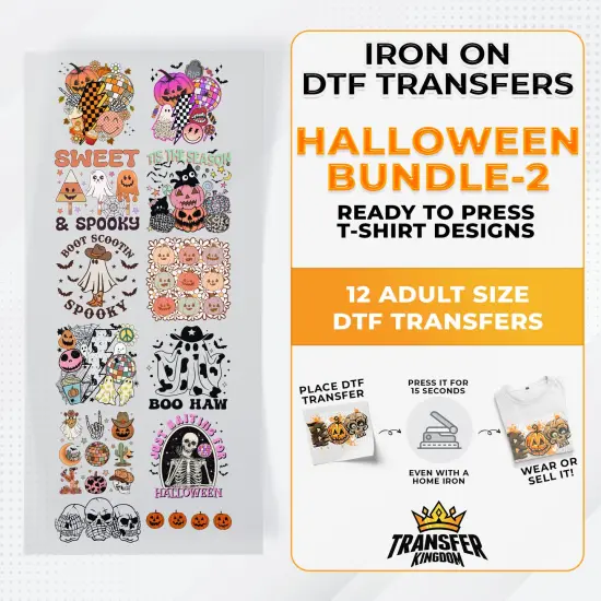Iron on DTF Transfer Halloween Bundle 2 - 12 Best Seller T-shirt Designs Ready To Press {1}