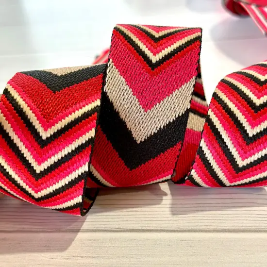 Hot Pink/Tan/Black Woven Chevron 1.5&rdquo;Webbing {1}