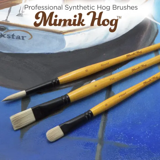 Mimik Hog Professional Synthetic Hog Bristle Paint Brush- Alternative to Natural Hog Hair Paint Brushes for Oil Painting, Acrylics, Inks, Gouache, Watercolors- Fan - 3 Packs {4}