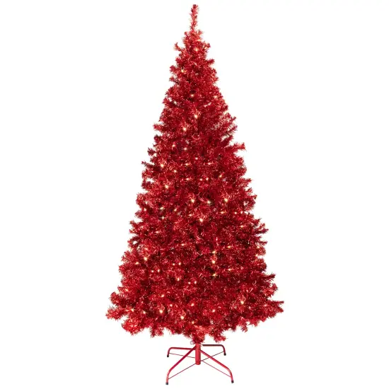 Northlight Pre-Lit Artificial Tinsel Christmas Tree - 9' - Red - Clear Lights {3}