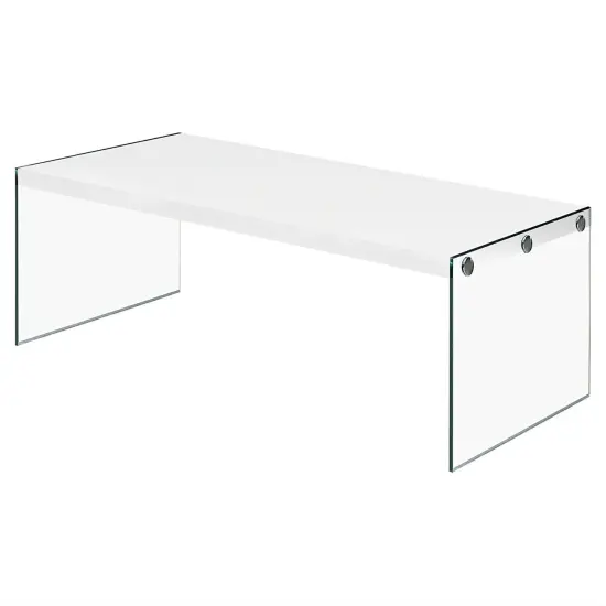 Modern Rectangular White Coffee Table with Tempered Glass Legs and Glossy Finish for Living Room {1}