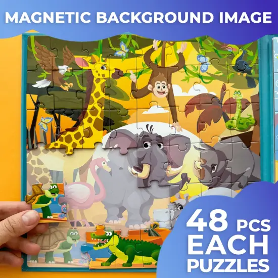 QUOKKA Magnetic Puzzles for Toddlers 2-4 - 2x48 Travel Puzzle Games for Kids Ages 3-5 Years Old - Car Activities Toy for Boys and Girls 4-6 yo - Africa & Ocean Animals Learning Magnet for Road Trip {4}