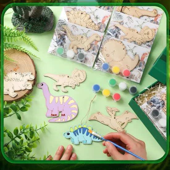 24 Set Dinosaur Party Favors Dinosaur Wood Painting Kit {3}