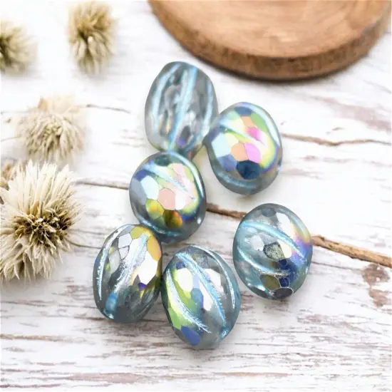 *12* 10mm Metallic Turquoise Washed Crystal AB Faceted Round Melon Beads {4}