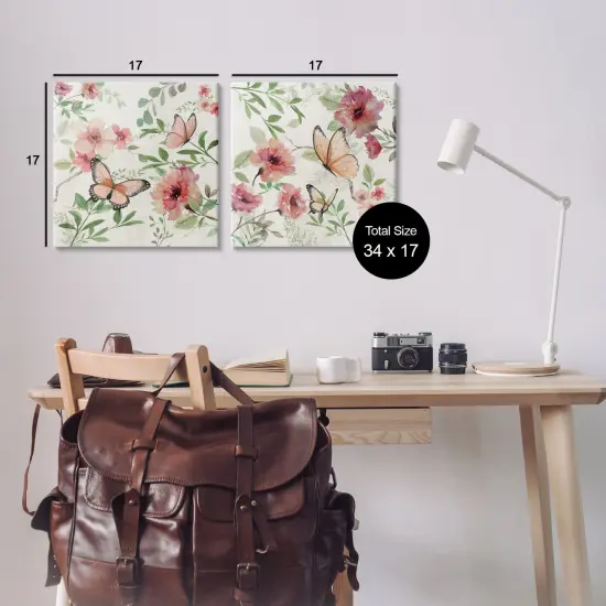 Stupell Industries Elegant Garden Flowers & Butterflies 2pc Canvas Set By Nan {3}