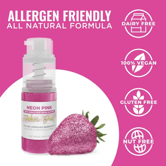 Bakell - Neon Pink Tinker Dust Edible Glitter (4g, 1x Spray Pump) for Food, Desserts, and Beverages! {3}