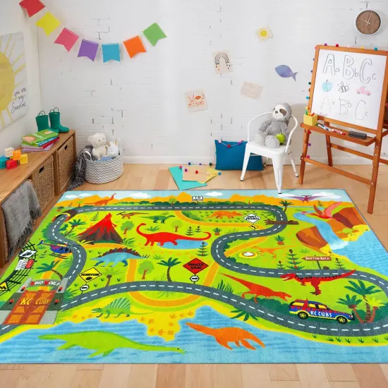 KC Cubs: Educational Rug: Dinosaur World Safari Road Map - 8x10' Playmat - Interactive Play, Activity Area Carpet, Bedroom-Classroom, Baby-Toddler-Kid {5}