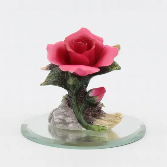 Ceramic Mini Marve Rose Flower on Glass Base Figurine, Gift for Her, Gift for Mom, Home Decor {2}