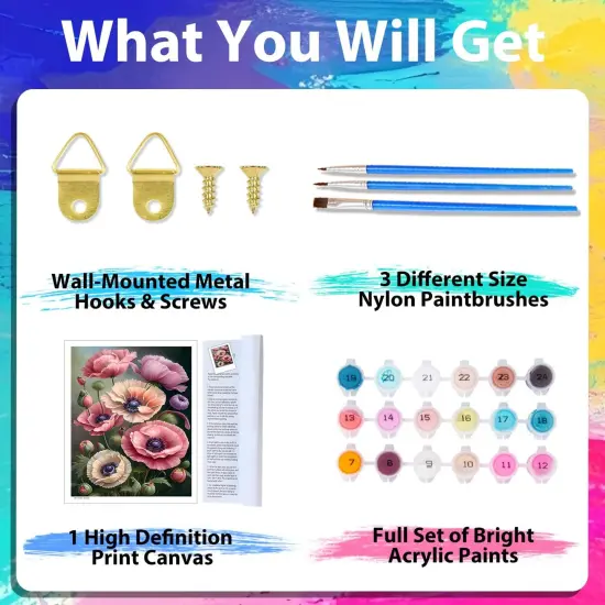 Flowers Paint by Numbers Kit for Adults, Paint by Number Pink Flowers, Paint by Numbers Kit for Adults Beginner, Adults' Paint-by-Number Kits for Gift and Home Wall Decor 16x20 Inch {4}