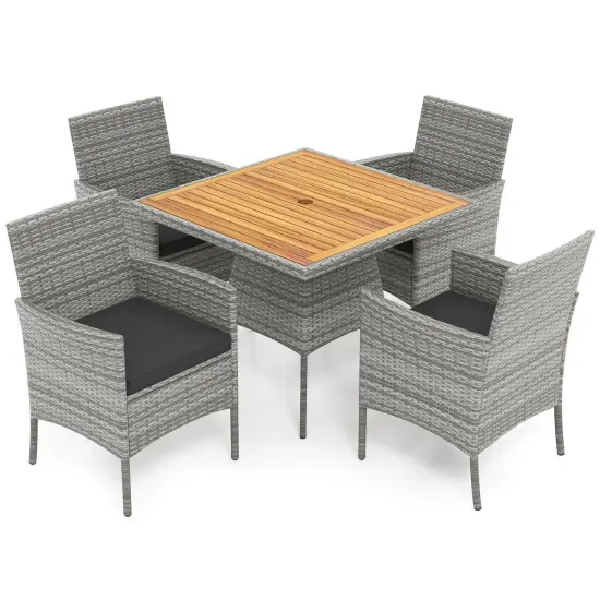 Costway 5 Pieces PE Wicker Patio Dining Set with Cushions and 1.97" Umbrella Hole {2}