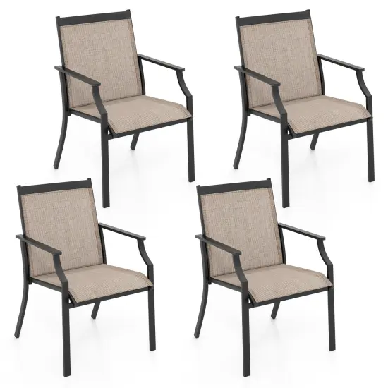 Costway 4 Pieces Patio Dining Chairs Large Outdoor Chairs Breathable Seat & Metal Frame Black/Coffee/Red {7}