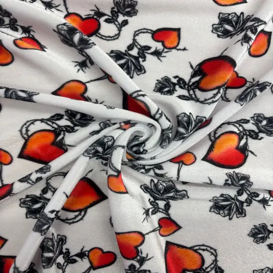 1 Yard White Tattoo Hearts Stretch Velvet Fabric for Leggings Costumes Dancewear Streetwear {2}