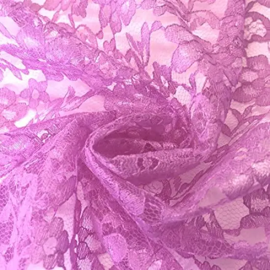 1 Yard Orchid Raschel Lace Fabric French Floral Polyester Material for Bridal Evening Dresses 60" Width {1}