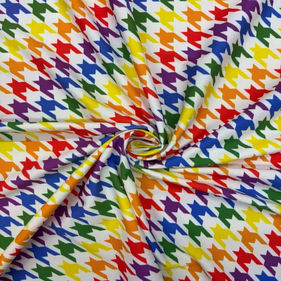 1 Yard Rainbow Houndstooth Stretch Spandex Fabric for Costumes and Activewear 58"/60" Width Black {4}
