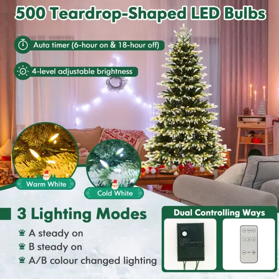 Costway 7 FT Pre-Lit Christmas Tree 3 Modes Hinged with Quick Power Connector & 500 Lights {5}