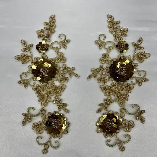 1 Pair Beaded & Corded Floral 3D Lace Applique 100% Polyester Net Mesh 9" x 4" Each Side White {3}