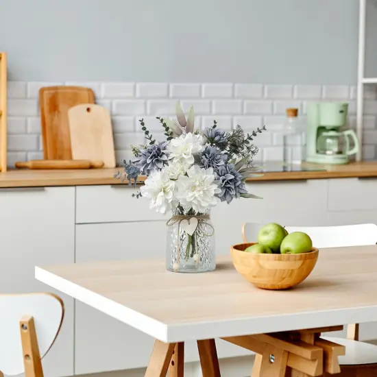 Fake Flowers with Vase,8 Dahlias, with a Flower Arrangement Holder,Silk Faux Dahlia Artificial Flowers in Vase,Centerpiece Table Decorations,Coffee Table Decor {3}