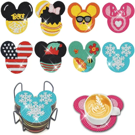 8 PCS Cartoon Diamond Art Painting Coasters Kit for Adults Kids Supplies {1}