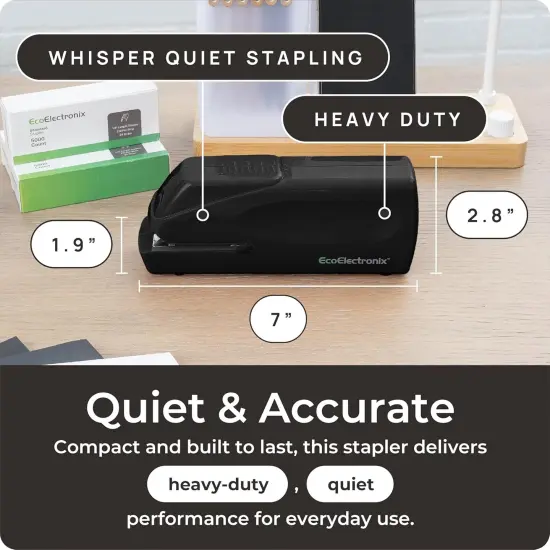 Portable Automatic Electric Stapler - 30 Sheet Capacity, Quiet Operation, Jam-Free and Easy Reload - AC Adapter/Battery Powered, (Black) {4}