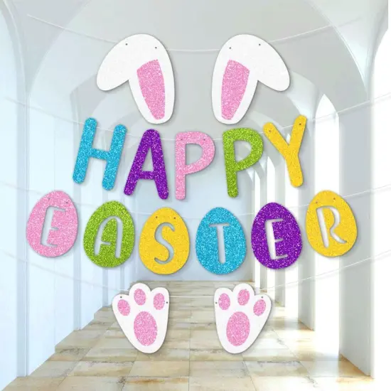Happy Easter Banner Felt Garland Easter Decorations Egg Themed Party Decor for Home Office Mantle Fireplace Classroom Wall Tree {1}
