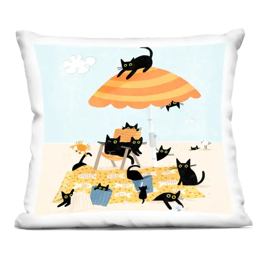 Stupell Industries Black Cat Beach Day Decorative Printed Throw Pillow Design by Leeza Hernandez, 18 x 7 x 18 {1}
