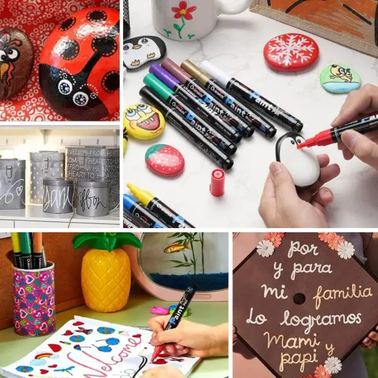 White & Black Paint Pens Paint Markers - Permanent Acrylic Markers 2 Pack,Water Based,Quick Dry,Waterproof Paint Marker {4}