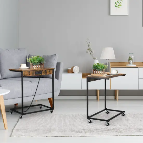 Side Table with Storage Basket, Sofa Side Table, Bedside Table, Bedside Table, Bookshelf C-Shaped Coffee Table, Living Room, Bedroom, Kitchen, Bathroom, Dining Room {5}