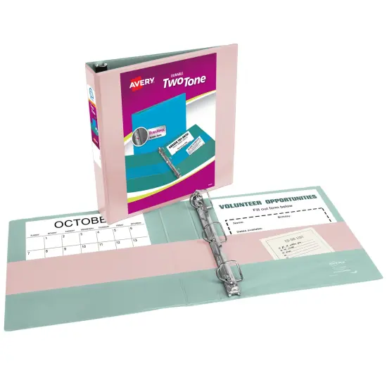 Avery Two-Tone Durable View 3 Ring Binder, 1.5 Inch Slant Rings, Blush/Sage Binder (17234) {2}