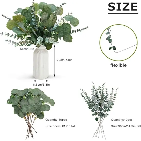 Artificial Eucalyptus Decor in White Ceramic Vase, Eucalyptus Leaves for Farmhouse Table Centerpiece, Home Office Kitchen Bathroom Decor {2}