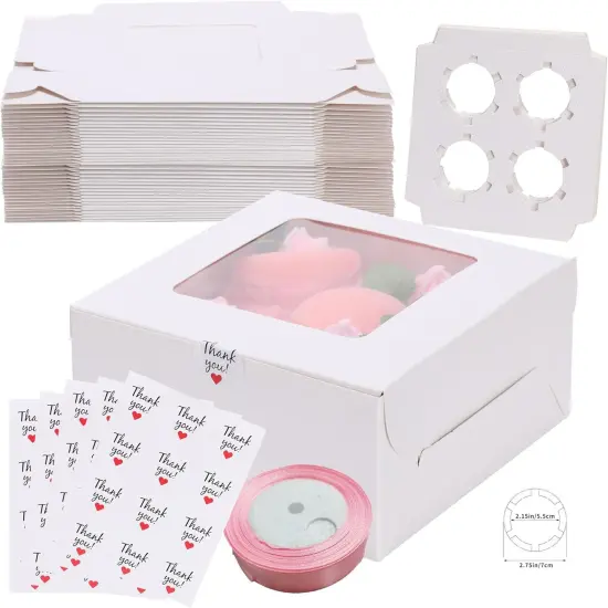 20Packs- 4 Count White Cupcake Containers Bakery Cake Boxes, Birthday, Wedding, Auto-Popup Cupcake Boxes for personalized gift giving , Cookies, Baking Gift Display,cake boxes {1}