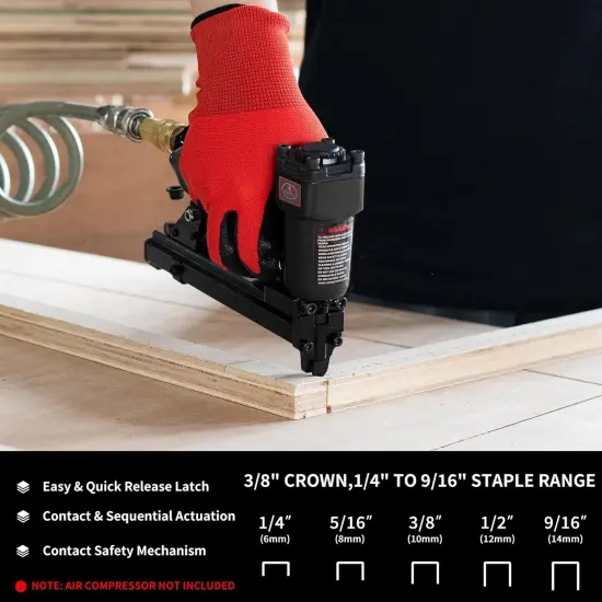 Tools T50JC 20 Gauge Crown Air Stapler Pneumatic Staple Gun with 1200pcs Staples, 1/4-Inch to 9/16-Inch Upholstery Stapler for Upholstering, Woodworking and DIY Projects {2}