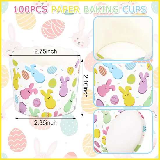 100Pcs Easter Paper Baking Cups Easter Egg Bunny Cupcake Wrappers Scalloped Edge Cupcake Muffin Cases for Easter Spring Birthday Party {2}