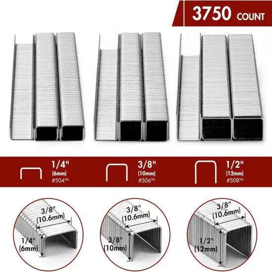 Staple Gun, Oil-Free Upholstery Stapler with 3750 Pieces T50 1/4", 3/8", 1/2" Staples, Adjustable Exhaust, for Woodworking, Professional and DIY Projects, PT50 {2}