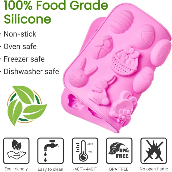 Easter Silicone Chocolate Molds, 4 Packs Egg Rabbit Bunny Shaped Candy Mold Non Stick Baking Pan for DIY Chocolate, Fondant, Gummy, Jelly, Hot Chocolate Bomb, Cake Topper {2}