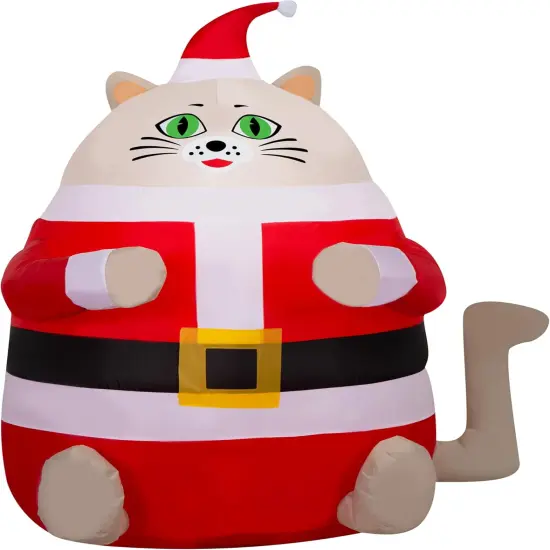 3.5' Gemmy Airblown Inflatable Christmas Fat Cat in Santa Suit Yard Decoration 881362 {1}