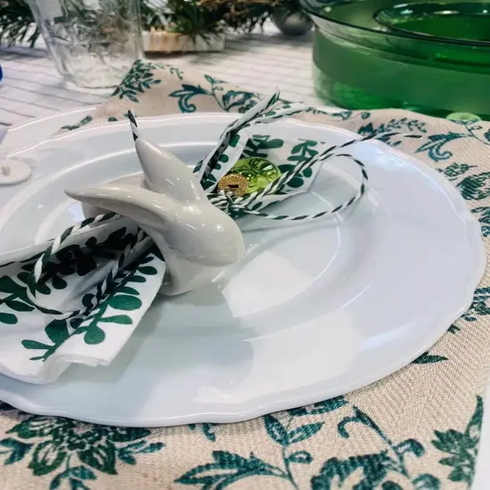 Porcelain Rabbit Napkin Rings - Easter Bunny Napkin Rings Holder, Easter Cloth Easter Plates Napkin Rings Dinning Room Table Decor, Set of 4 Vintage White Bunnies Napkin Rings Holder {5}