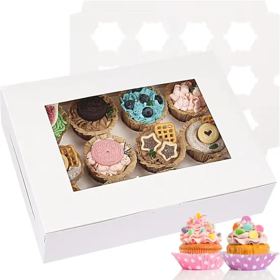 30pcs Cupcake Boxes, Cupcake Boxes 12 Count, Containers with Window for Birthday Holiday Party Bakery Supplies {1}