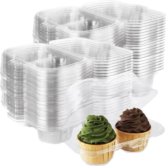 50PCS Cupcake Containers 4 Count, Clear Cupcake Holders 4 Count Plastic Cupcake Boxes 4 Count Cupcake Containers with Lids, Cupcake Carrier for Cake Store and Bakery {1}