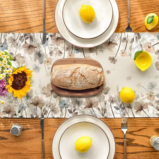 Brown Poppy Flowers Floral Blossom Summer Table Runner, Fall Kitchen Dining Table Decoration for Home Party Decor 13x72 Inch {3}