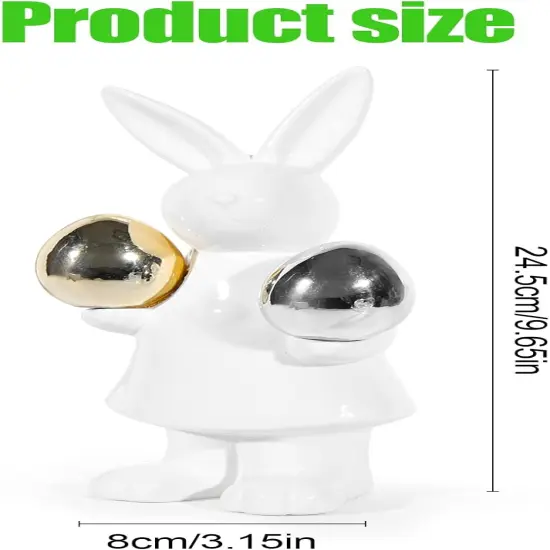 Ceramic Bunny Easter Decor,Table Rabbit Easter Decorations,Spring Bunnies Decoration Statue Figurine for Home Farmhouse(Gold and Silver Eggs-Big) {2}
