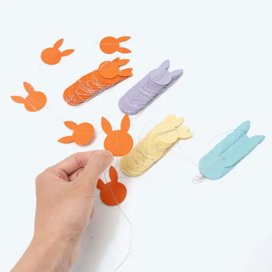 Easter Bunny Garland Pastel Hanging Rabbit Banner Cute Hanging Streamers for Kids Parties Birthday Baby Shower Classroom Home Office Holiday Decor Tea Spring Party Supplies Set of 4 {3}