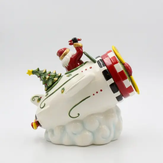 Ceramic Santa With Airplane Cookie Jar, Home D&eacute;cor, Gift for Pilot, Gift for Her, Gift for Mom, Kitchen D&eacute;cor, Christmas D&eacute;cor {5}