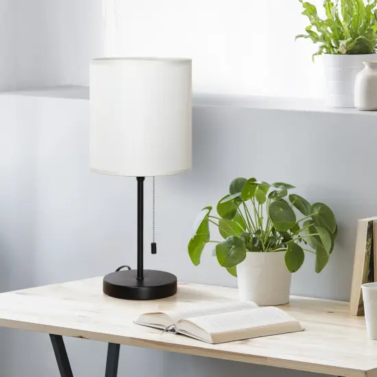 Modern Table Lamp, Simple with Cream Fabric Shade, Pull Chain Switch {5}
